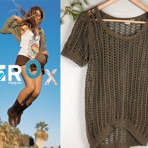 ROXY OPEN KNIT OLIVE GREEN SWEATER HI LOW